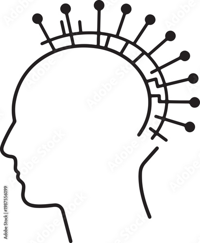 Crown-like virus particles surrounding a human head silhouette