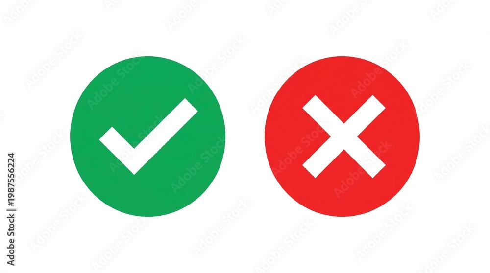 Fototapeta premium approval and rejection icons in flat design with green check and red cross symbols