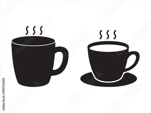 Coffee cup silhouette vector hot drink mug tea cup icon set isolated on white background