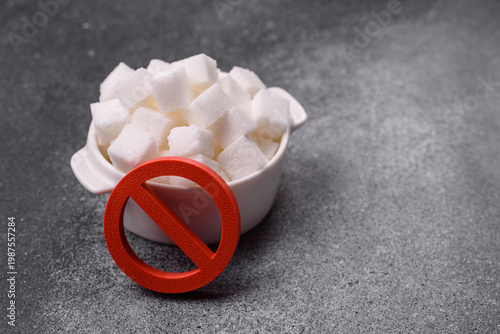 Obraz na płótnie The sugar ban sign as a concept to stop the problem of diabetes, a call to diet