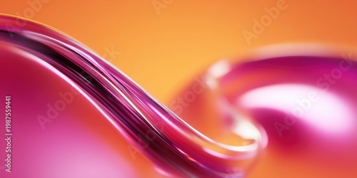 Abstract flowing liquid metal with vibrant pink and orange hues, smooth curves and reflections