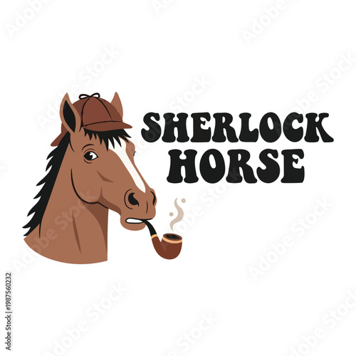 Brown horse wearing deerstalker hat and smoking pipe Sherlock Horse