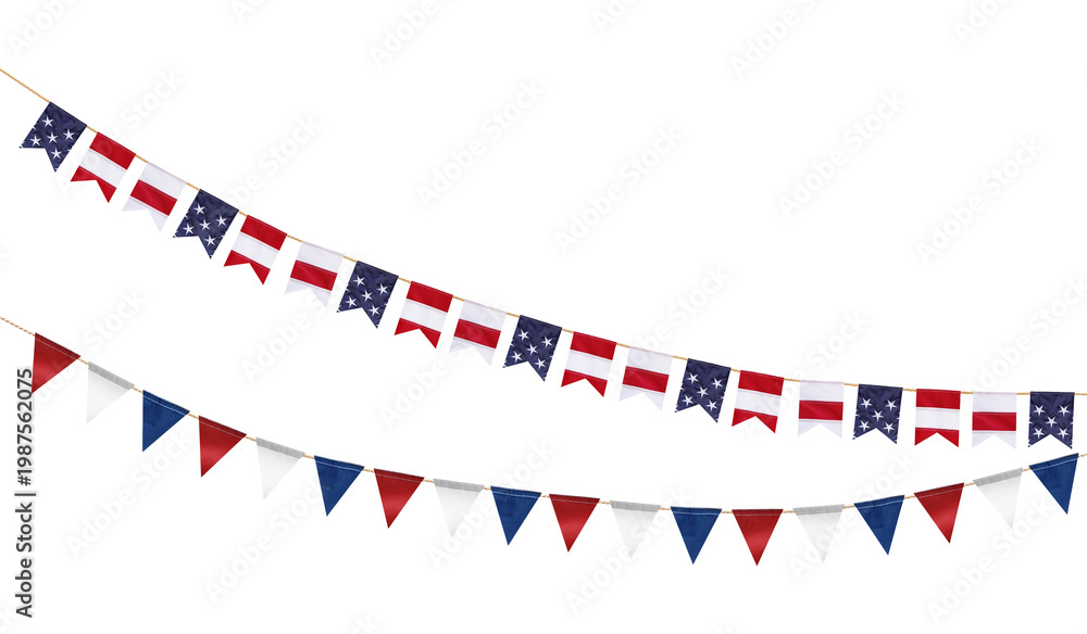 Fototapeta premium USA flag bunting on transparent background. Festive decoration