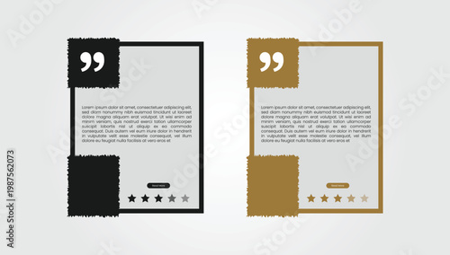 Two testimonial quote boxes with stars for rating dark and gold opinion poll