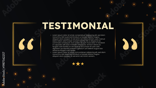 Elegant testimonial quote design on dark background with stars and quotation