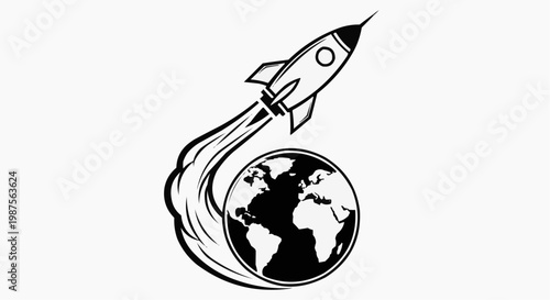 Rocket ship launching from Earth globe illustration vector