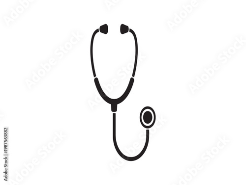 Simple black and white icon of a stethoscope representing healthcare and medical professions