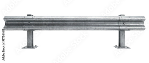 Metal road guardrail or safety barrier section. Highway traffic divider. Isolated on transparent background, png