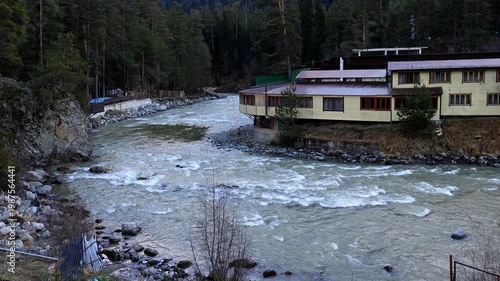 Mountain river on a cloudy day.