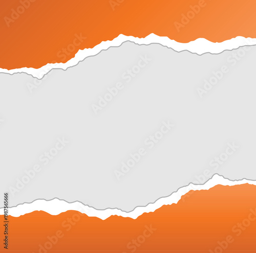 White grey and orange gradient color  torn paper background with ripped sheet texture design