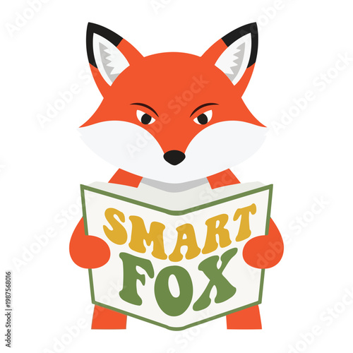 Cartoon orange fox holding a sign that says smart fox