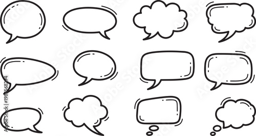 Hand drawn speech bubble vector set communication dialogue and thought illustration