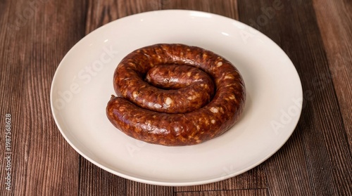 Pork Smoked Polish Kielbasa on white plate 