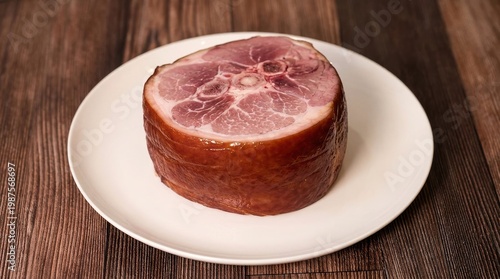 Smoked Ham End on white plate 