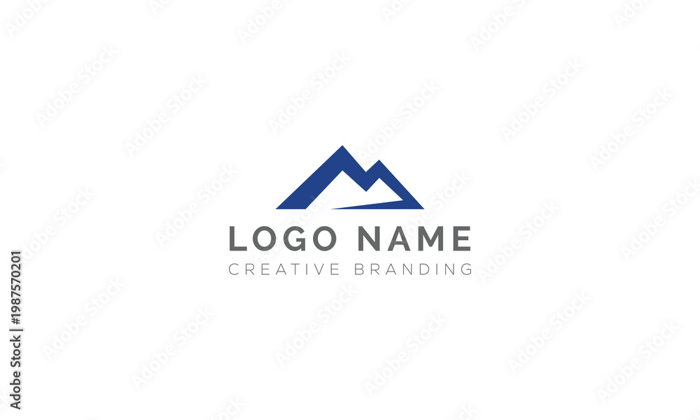 Fototapeta premium Minimalist mountain peak logo design using letter m with mountain, adventure