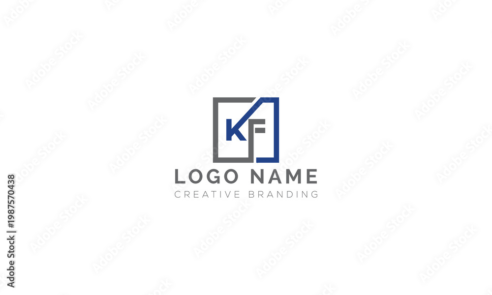 Fototapeta premium Geometric letter kf monogram logo in square frame with monogram, geometric