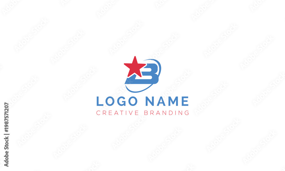 Fototapeta premium Dynamic letter b logo with red star element branding identity achievement