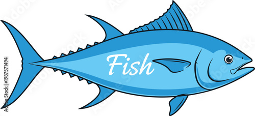 Blue fish with text on body