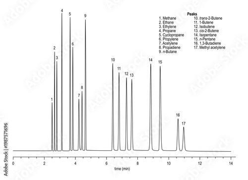 Chromatogram of C1 - C5 hydrocarbons