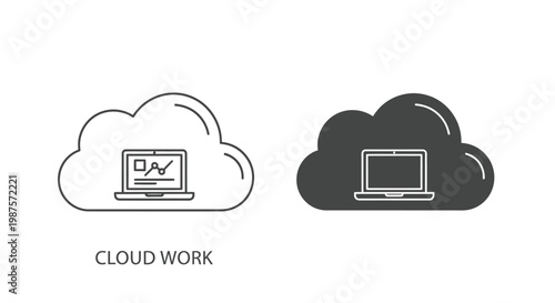 Cloud computing icons depicting a laptop within a cloud shape