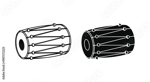 Two traditional indian drums depicted in a simple black and white style
