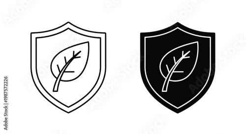 Two shield icons featuring a leaf design in contrasting tones