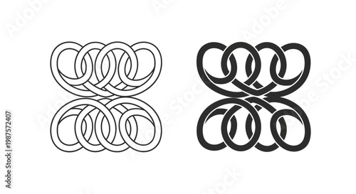 Two interlocking loop designs one light and one dark side by side