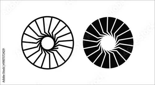 Two circular optical illusions with radiating wedge shaped patterns