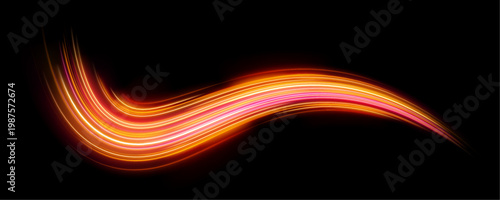 Neon red streaks race along night road creating fire-like motion trails. Sparks enhance speed and dynamic energy flow. Urban speed .