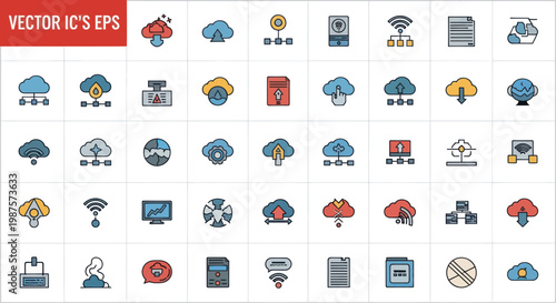 Cloud Computing Technology Icons Set Vector Illustration.
