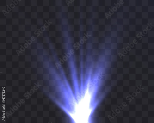 Light Blue Beam Glow Rays Energy Shine Abstract Spotlight Effect Radiating Luminosity with Soft Blur Isolated on Transparent Background.
