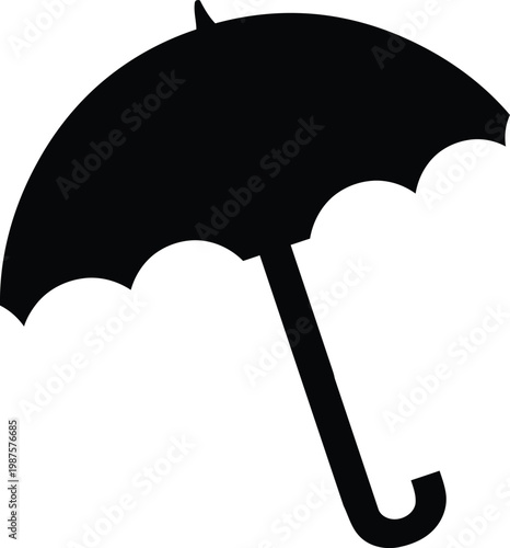 An umbrella silhouette stands alone in a simple environment.