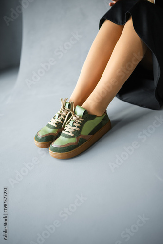 Wallpaper Mural Comfortable Sneakers With Stylish Details. Relaxed Outfit Featuring Green Sneakers And Midi Skirt Torontodigital.ca