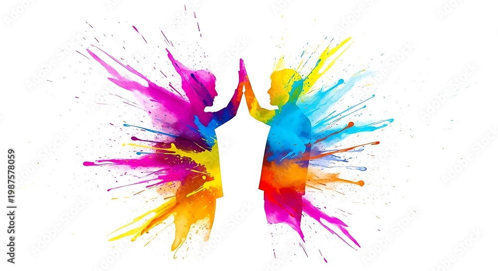 Obraz premium Vibrant explosion of colors in a dynamic human silhouette celebration
