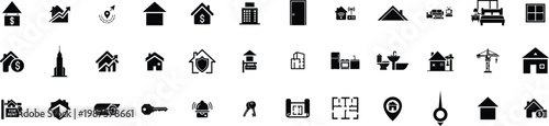 Collection of icons representing various real estate and property management elements Vector