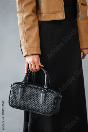 Wallpaper Mural Caucasian Woman Closeup Hands On Handbag Handle, Centered Composition Emphasizing Grip And Hardware, Modern Torontodigital.ca
