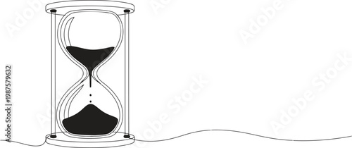 Continuous line drawing of an hourglass with sand flowing, time passing concept