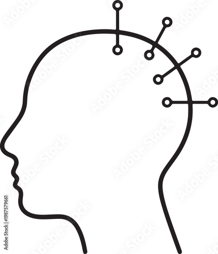 Illustration of a human head silhouette with neural network connections on top