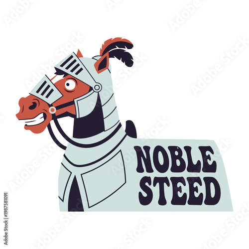 Knight Horse Head with Noble Steed Text armor cartoon
