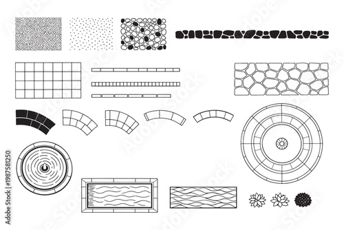 Paving Patterns and Tile Texture Vector Set With Stones, Grid, Circles and Decorative Elements