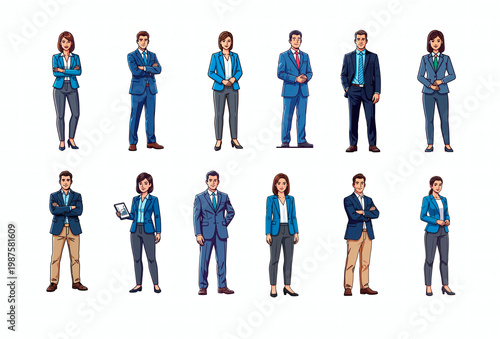 Various business characters showing different poses and styles in a high pixel art format for digital use