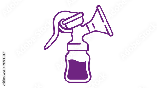 Manual breast pump vector icon illustration for breasfeeding and newborn care. inimalist line art design f a breastmilk extractor wth bottle, perfect for parnting, maternity, and babyhealth.