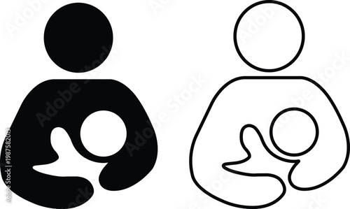 Breastfeeding Symbol Icon Vector Black Outline Mother Baby Nursing Sign Set