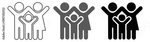 Family Icon Vector Set Black Gray Outline Parents Child People Symbol Design