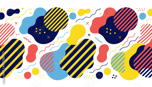 Vibrant colorful abstract vector graphic shapes patterns horizontal banner