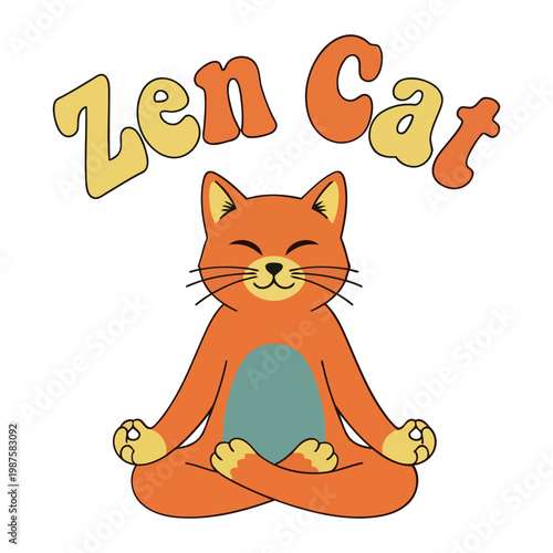 Orange Cat in Meditation Pose with Zen Cat Text yoga