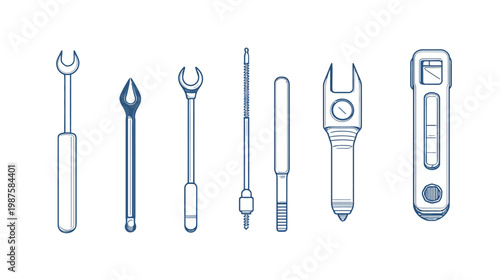 A collection of various hand tools, depicted with a clean, vector-style design