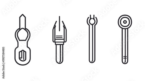 Four black-outlined illustrations of tools, possibly for medical or industrial use