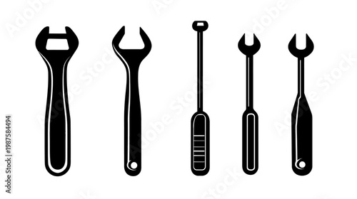 Silhouette depiction of a collection of various tools on a plain white backdrop