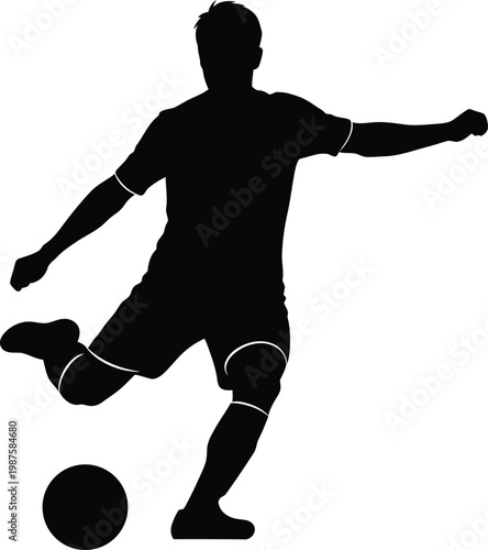 Soccer player kicking ball during game Silhouette athlete action sport.